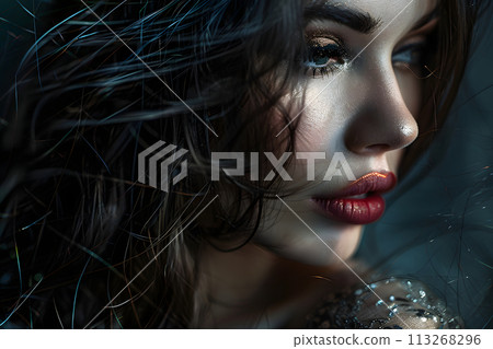 Glamorous Allure: Close-Up of a Young Lady Radiating Style and Elegance Glamorous Allure: Close-Up of a Young Lady Radiating Style and Elegance 113268296