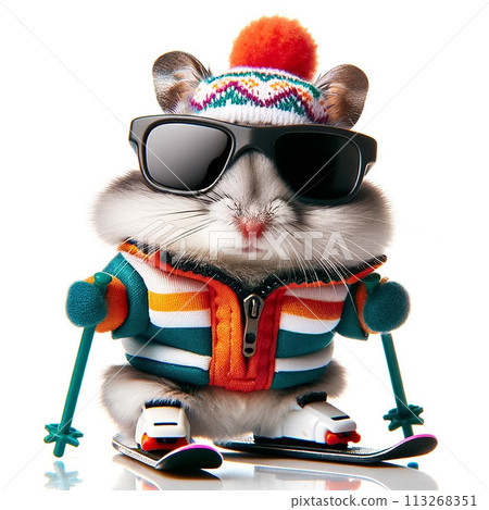 Cute hamster wearing ski wear 113268351