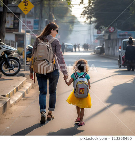 父母和孩子牽著手散步 AI 生成圖像 113268490