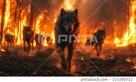 Amidst the ragging flames of burning forest, the wildlife faces a dire situation. The harsh reality of wildfires, emphasising the urgency of protecting our natural habitats. Generative AI. Amidst the ragging flames of burning forest, the wildlife faces a dire situation. The harsh reality of wildfires, emphasising the urgency of protecting our natural habitats. Generative AI. 113268712