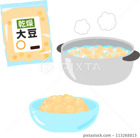 Dried soybeans boiled in a pot Dried soybeans boiled in a pot 113268813