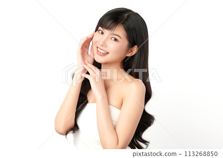 Beautiful young asian woman with clean fresh skin on white background, Face care, Facial treatment, Cosmetology, beauty and spa, Asian women portrait. 113268850