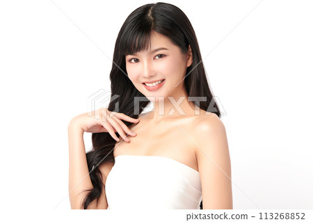 Beautiful young asian woman with clean fresh skin on white background, Face care, Facial treatment, Cosmetology, beauty and spa, Asian women portrait. 113268852