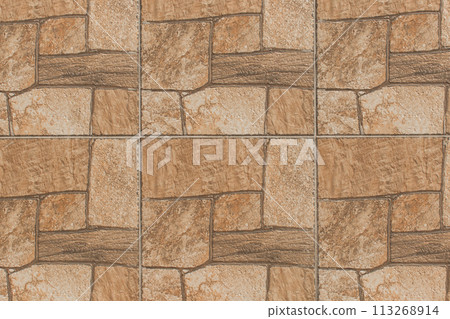 Brown Color Stone Floor Tile Abstract Pattern Surface Texture Background Mosaic 113268914