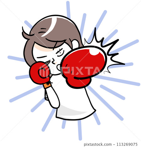 A woman wearing gloves and punching 113269075