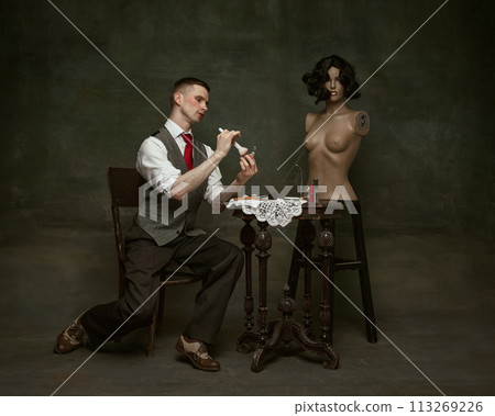 against vintage studio background. 113269226