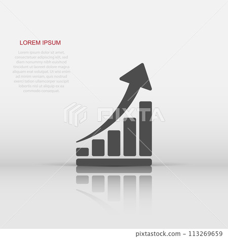 Vector growth chart icon in flat style. Grow diagram sign illustration pictogram. Increase arrow business concept. 113269659