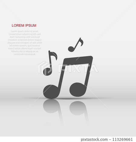 Vector music icon in flat style. Sound note sign illustration pictogram. Melody music business concept. Vector music icon in flat style. Sound note sign illustration pictogram. Melody music business concept. 113269661