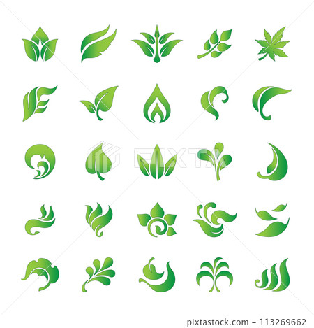 Leaf icons set, Green leaf isolated on white background, EPS10, Don't use transparency. 113269662