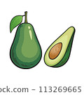 Avocado cartoon, isolate on white background 113269665