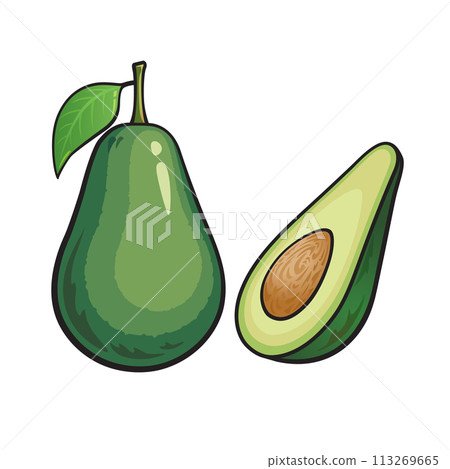Avocado cartoon, isolate on white background 113269665