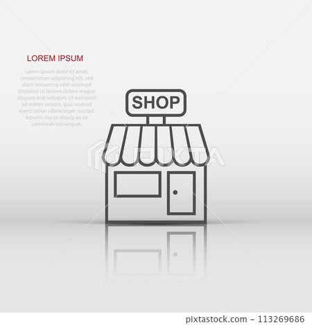Vector store market icon in flat style. Shop building sign illustration pictogram. Mall business concept. Vector store market icon in flat style. Shop building sign illustration pictogram. Mall business concept. 113269686
