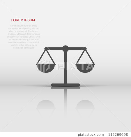 Vector scale weigher icon in flat style. Weigher sign illustration pictogram. Balance business concept. Vector scale weigher icon in flat style. Weigher sign illustration pictogram. Balance business concept. 113269698