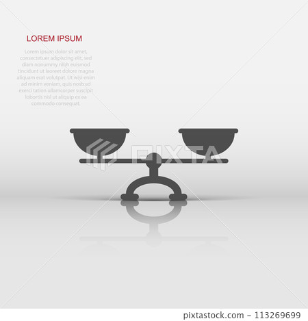 Vector scale weigher icon in flat style. Weigher sign illustration pictogram. Balance business concept. 113269699