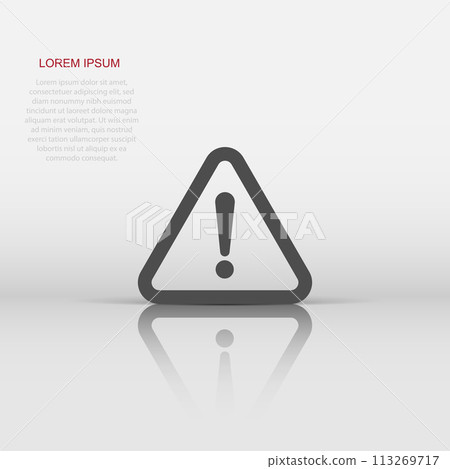 Vector danger icon in flat style. Attention caution sign illustration pictogram. Danger business concept. Vector danger icon in flat style. Attention caution sign illustration pictogram. Danger business concept. 113269717
