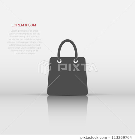 Shopping bag vector icon. Shop sale bag flat vector illustration. Gift business concept pictogram on white background. Shopping bag vector icon. Shop sale bag flat vector illustration. Gift business concept pictogram on white background. 113269764