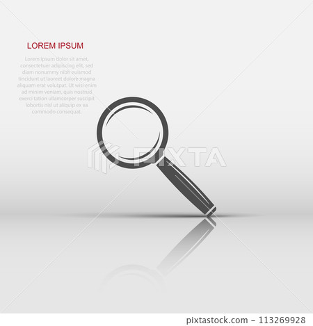 Vector loupe icon in flat style. Magnifier sign illustration pictogram. Search business concept. Vector loupe icon in flat style. Magnifier sign illustration pictogram. Search business concept. 113269928