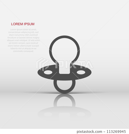 Vector baby pacifier icon in flat style. Child toy nipple sign illustration pictogram. Pacifier business concept. 113269945