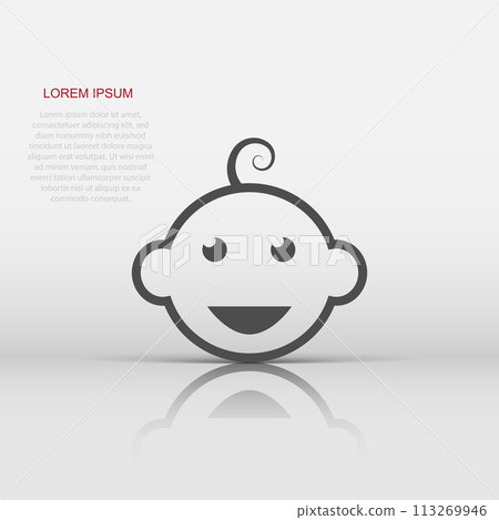 Vector newborn baby face icon in flat style. Child sign illustration pictogram. Baby business concept. Vector newborn baby face icon in flat style. Child sign illustration pictogram. Baby business concept. 113269946