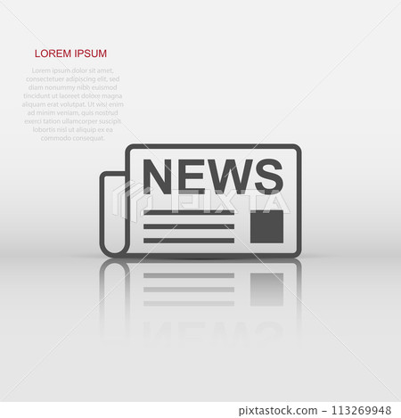 Vector newspaper icon in flat style. News sign illustration pictogram. Newsletter business concept. Vector newspaper icon in flat style. News sign illustration pictogram. Newsletter business concept. 113269948