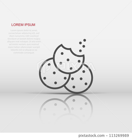 Vector cookie icon in flat style. Chip biscuit sign illustration pictogram. Pastry cookie business concept. 113269989