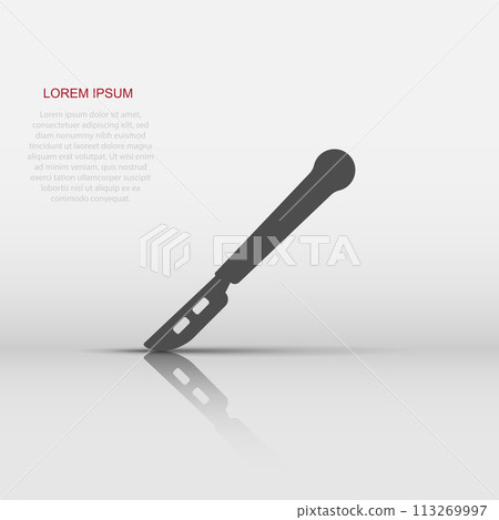 Vector medical scalpel icon in flat style. Hospital surgery knife sign illustration pictogram. Scalpel business concept. 113269997