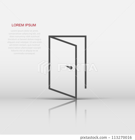 Vector door icon in flat style. Exit sign illustration pictogram. Open door business concept. Vector door icon in flat style. Exit sign illustration pictogram. Open door business concept. 113270016