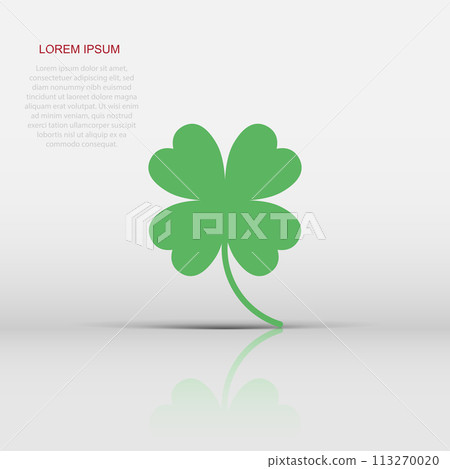 Vector four leaf clover icon in flat style. Clover sign illustration pictogram. Flower business concept. 113270020