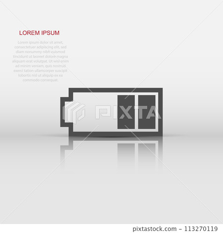 Vector battery charge level indicator sign icon in flat style. Battery sign illustration pictogram. Accumulator business concept. 113270119