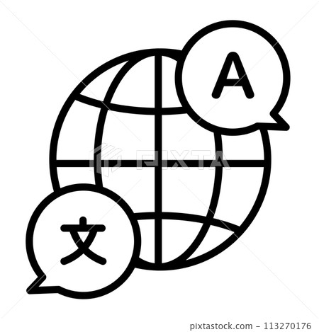 地球和語音泡沫。字母和漢字寫在對話氣泡內。 113270176
