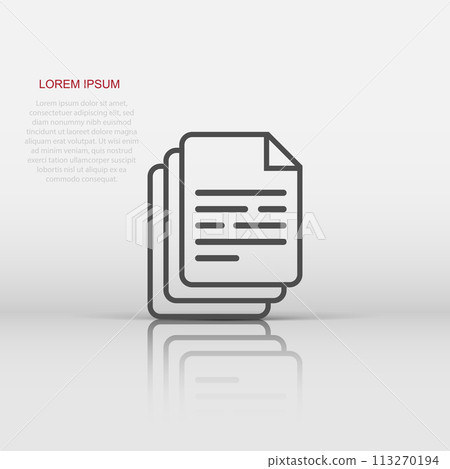 Vector document icon in flat style. Paper sheet sign illustration pictogram. Document business concept. Vector document icon in flat style. Paper sheet sign illustration pictogram. Document business concept. 113270194