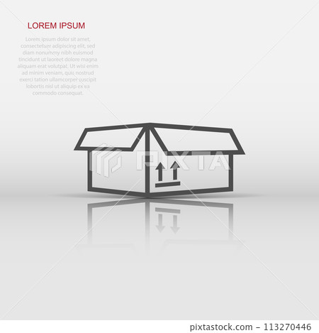 Vector packaging box icon in flat style. Shipping pack sign illustration pictogram. Box business concept. Vector packaging box icon in flat style. Shipping pack sign illustration pictogram. Box business concept. 113270446
