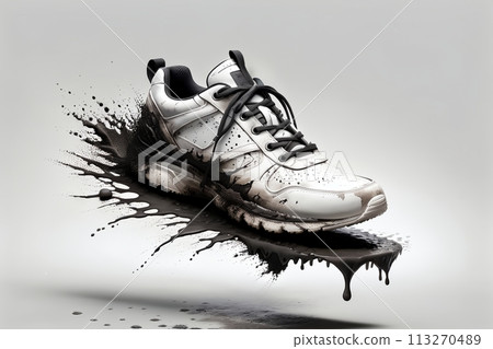 sneaker in a dirty wet puddle 113270489