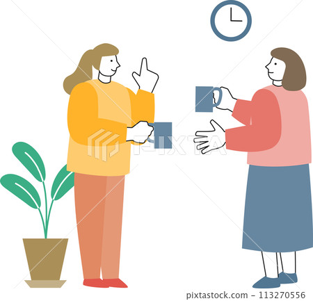 兩個女人一邊喝咖啡一邊聊天 兩個女人一邊喝咖啡一邊聊天 113270556