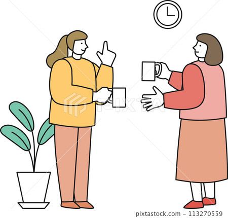 兩個女人一邊喝咖啡一邊聊天 兩個女人一邊喝咖啡一邊聊天 113270559