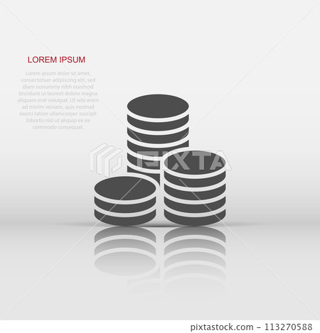 Vector coins stack icon in flat style. Money coin sign illustration pictogram. Currency money business concept. 113270588