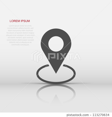 Vector pin location icon in flat style. Navigation map, gps sign illustration pictogram. Pin business concept. 113270634