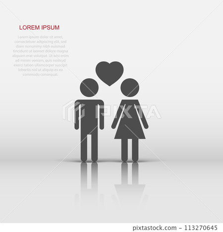 Vector man and woman with heart icon in flat style. People sign illustration pictogram. Relations business concept. 113270645