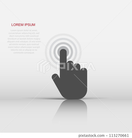 Vector click hand icon in flat style. Cursor finger sign illustration pictogram. Pointer business concept. Vector click hand icon in flat style. Cursor finger sign illustration pictogram. Pointer business concept. 113270661