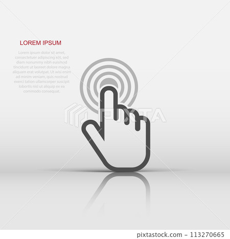 Vector click hand icon in flat style. Cursor finger sign illustration pictogram. Pointer business concept. Vector click hand icon in flat style. Cursor finger sign illustration pictogram. Pointer business concept. 113270665