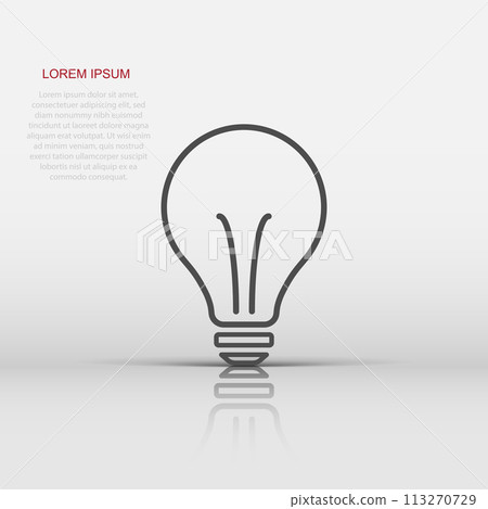 Light bulb icon in flat style. Lightbulb vector illustration pictogram. Lamp idea business concept. Light bulb icon in flat style. Lightbulb vector illustration pictogram. Lamp idea business concept. 113270729