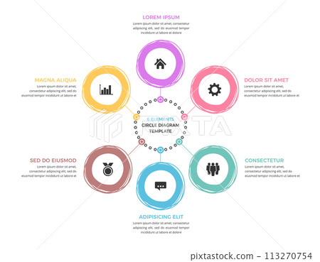 Circle Diagram Template - Six Elements Circle Diagram Template - Six Elements 113270754