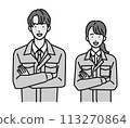 Man and woman in work clothes with arms crossed (upper body) 113270864