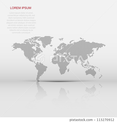 Dotted blank world map isolated on white background. Flat earth world map with round dots illustration. 113270912