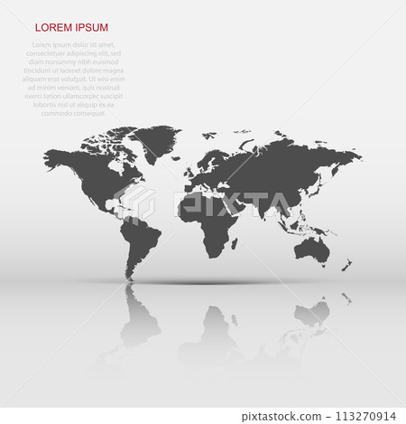 Blank grey political world map isolated on white background. Worldmap Vector template for website, infographics, design. Flat earth illustration. 113270914