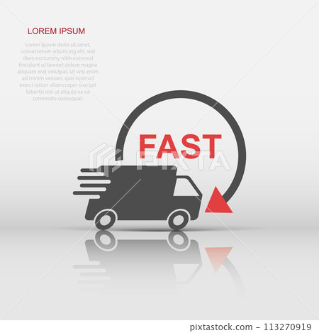 Vector truck, car icon in flat style. Fast delivery service shipping sign illustration pictogram. Car van business concept. 113270919