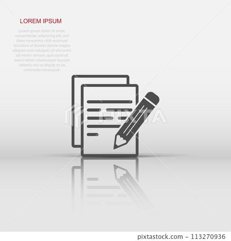 Vector document with pencil icon in flat style. Note with pen sign illustration pictogram. Notebook business concept. 113270936