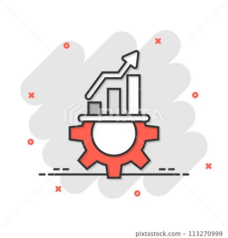 Productivity icon in comic style. Process strategy cartoon vector illustration on isolated background. Seo analytics splash effect sign business concept. Productivity icon in comic style. Process strategy cartoon vector illustration on isolated background. Seo analytics splash effect sign business concept. 113270999