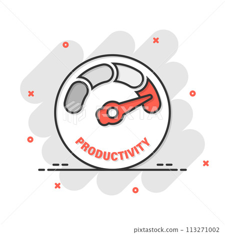 Productivity icon in comic style. Process strategy cartoon vector illustration on isolated background. Seo analytics splash effect sign business concept. 113271002
