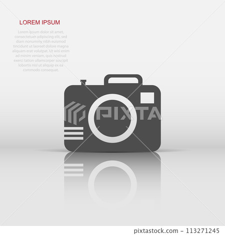 Vector photo camera icon in flat style. Photographer cam sign illustration pictogram. Camera business concept. 113271245